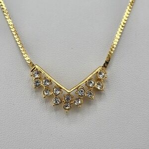 Vintage Avon‎ Gold Tone Choker Necklace With Rhinestones